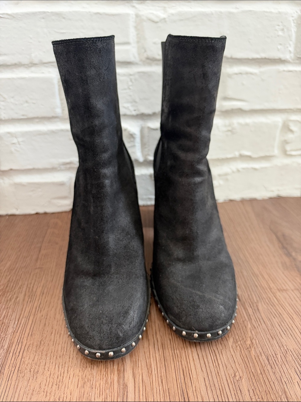 rag & bone Black Suede Stud-Trim Ankle Boots